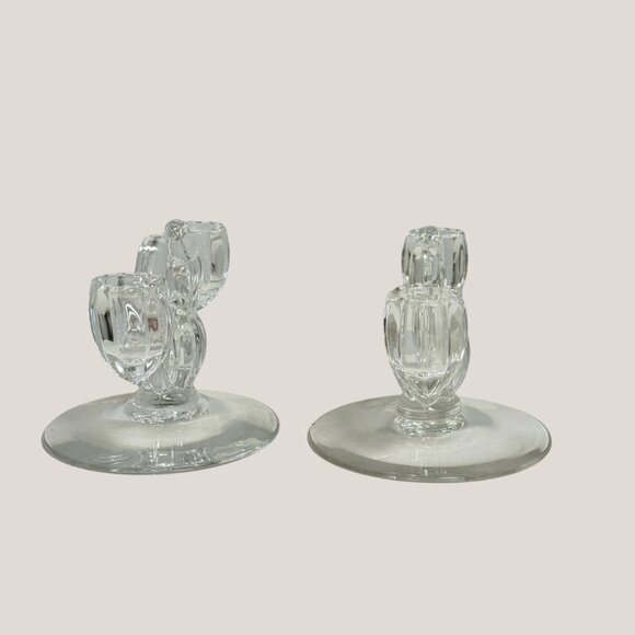 Vintage Heisey Crystolite Clear Glass 3-Light Candlestick Holders - Art Deco - Picture 6 of 7